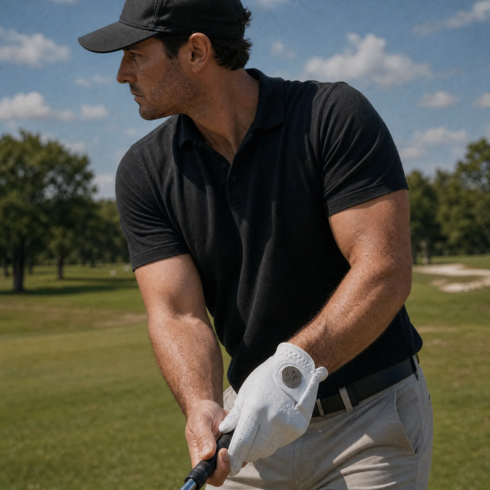 Golfer wearing a Par & Principle white Cabretta leather glove